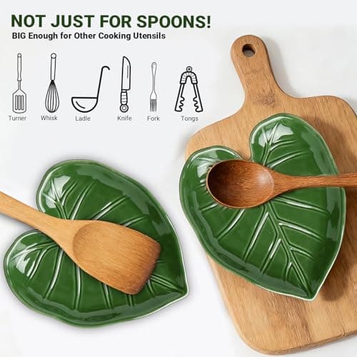 Cute Leaf Ceramic Spoon Rest for Stove Top and Kitchen Counter