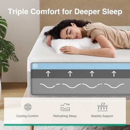 Novilla Bliss Queen Size Mattress, 12 Inch Gel Memory Foam Mattress Queen in a Box for Cool Night Sleep & Pressure Relief, Support Foam for Spine Alignment & Motion Isolation, Medium Plush Feel — view 3