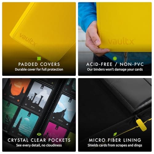 Vault X 9 Pocket Zip Binder, 360 Cards, Exo-Tec Material, 20 Side-Loading Pages (Yellow) — view 4