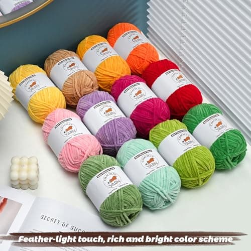 OMoiut Chenille Yarn for Crocheting, Chunky Velvet Baby Blanket Yarn, Soft Fuzzy Puzzle Yarn for Knitting, 100g/3.53oz Bulky Thick Amigurumi Yarn (Beige) — view 3