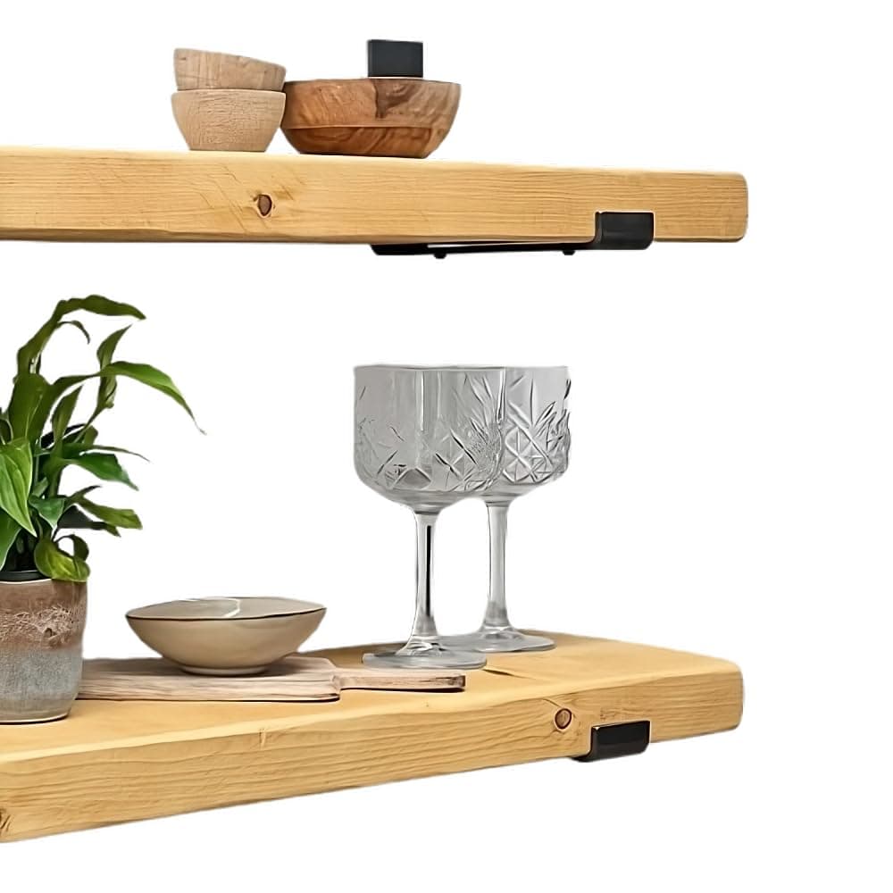 Wall Shelf Handmade with Rustic Solid Wood, Reclaimed Timber Shelf, Perfect for Kitchen, Bathroom, Decor, Farmhouse, and Bedroom — view 4