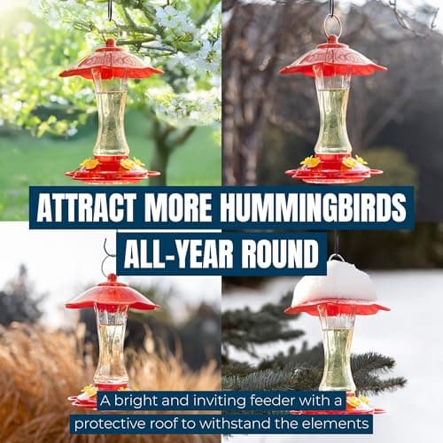 MEKKAPRO Hummingbird Feeders for Outdoors Glass - Red Hummingbird Feeders for Outdoors, Metal Ring, Bee-Proof Design, Easy Assembly, Red Hummingbird Feeder (Modern, 10oz) — view 5