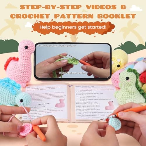 Crochetta Crochet Kit for Beginners, Crochet Starter Kits for Adults, Amigurumi Craft Knitting Crocheting Kits with Step-by-Step Video Tutorials, 6 Pc Hanging Potted Plants Family(40%+ Yarn