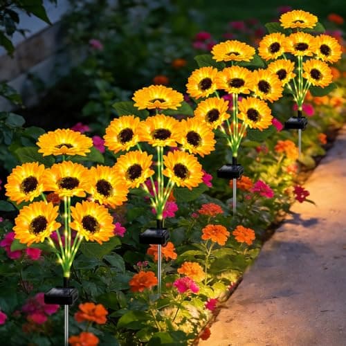 Solar Lights Outdoor Garden Decor,4 Pack with 24 Sunflower Lights,Solar Flowers Lights Waterproof,Birthday Gifts for Mom Women Grandma,Outside Decorative Stakes Light for Landscape Yard Patio Lawn