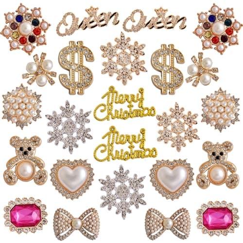 Christmas Charms for Socks - 24pcs Rhinestone Brooches & Pins for Women - Bulk Bling Gold Junk Sock Charms & Shoe Pins for Sambas & Sneakers - Women's Hat, Clothing Crafts & Jewelry Kit
