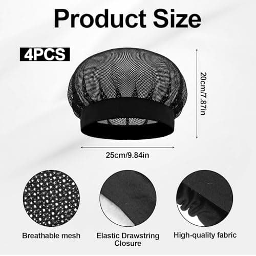 4 Pcs Chef Hats for Women, Mesh Elastic Kitchen Cooking Hat Reusable Hair Nets for Food Service Black Chef Cap