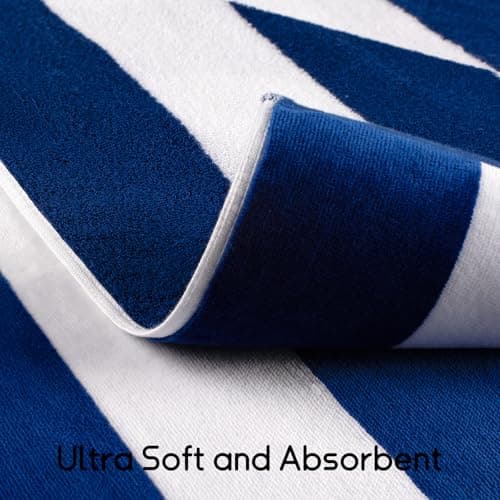 Ouxiaobai Cotton Oversized Beach Towel - 180 x 90 CM Striped Pool Towel, Soft Velour Cabana Swim Towel