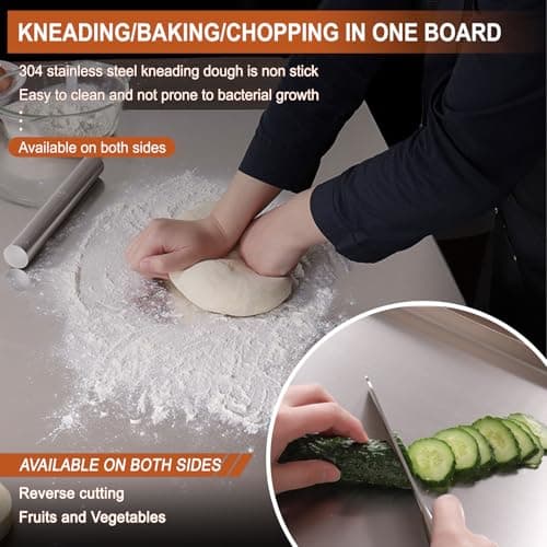 Stainless Steel Cutting Boards for Kitchen,304 Stainless Steel Chopping Boards with Lip and Non-slip silicone pad for Countertop Cutting Meats Fruits,Easy To Clean(11.8 * 15.7 * 0.06inch) — view 2
