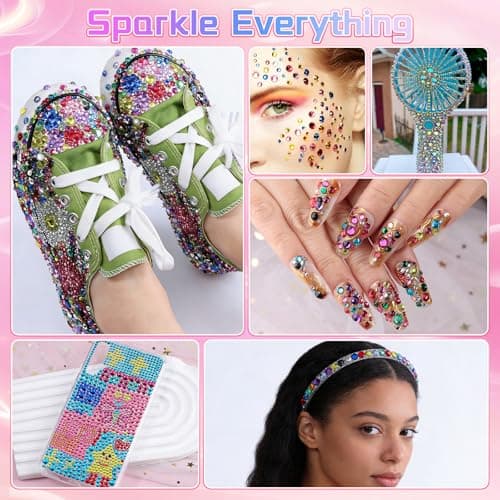7900Pcs 5mm Resin Rhinestones for Bedazzling, Pink Red Black Flatback Gems for Crafting, Bedazzler Kit with Rhinestones Tools & B7000 Jewelry Glue for DIY Clothing Shoes Tumblers Fabric Mugs Bags — view 6