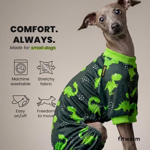 Fitwarm Dinosaur Dog Fleece Pajamas, Warm Clothes for Small Dogs Boy, Cozy Pet Onesie with Feet, Dark Green, Bright Green, Small — view 5