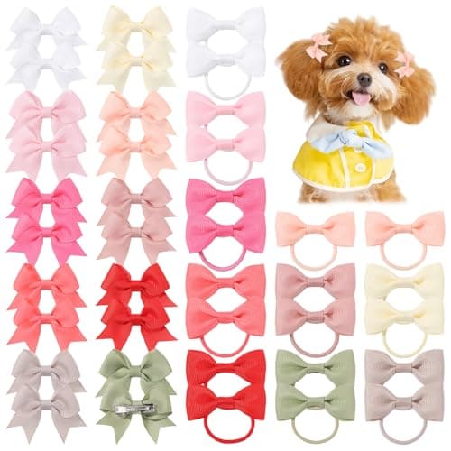 40PCS 2Inch Puppy Dog Hair Bows with Clips & Rubber Bands, Small Pet Grooming Hair Accessories, Cute Puppy Hair Clips for Small Dogs Cats, Mixed Colors