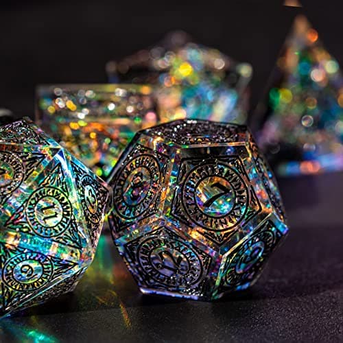 Cusdie Sharp Edges DND Dice, 7 PCS D&D Dice, Handcrafted Polyhedral Dice Set, for TTRPG Role Playing Game(Black Pattern)