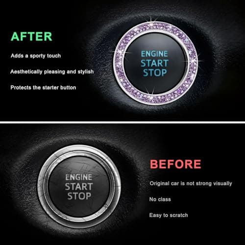 CCHRN Car Bling Engine Start Ring Decals, Crystal Rhinestone Push Start Button Decorative Ring, Universal Sparkling Key Ignition Knob Cover for Women Girls, Car Accessories (Purple) — view 2