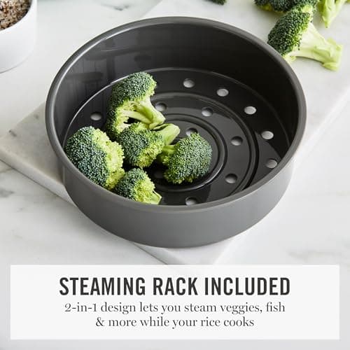 Martha Stewart Rice Cooker, 4 Cup (Uncooked) / 8 Cup (Cooked), Ceramic Non-Stick Removable Pot, Keep Warm, Measure Markings, Steam Basket, Brown & Sushi Rice, Quick Cook, Quinoa, Grains, Oats, Linen Cream — view 5
