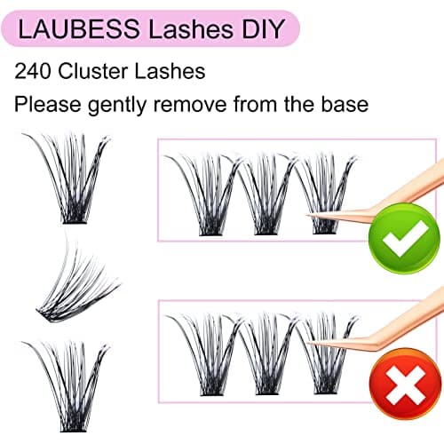 Lash Clusters LAUBESS Eyelash Clusters D Curl Cluster Lashes Mixed Tray Individual Lashes DIY Lash Extensions (40D-0.07D-9-16mm) — view 2
