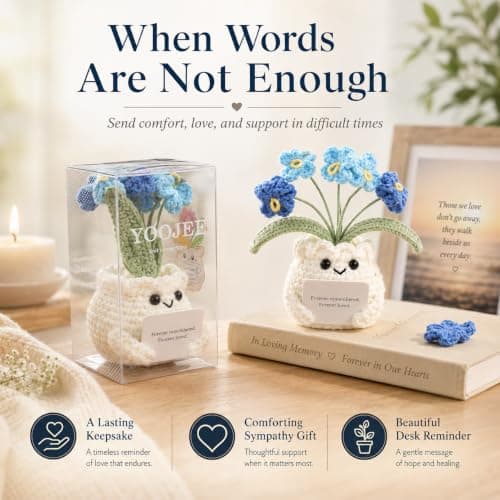 YOOJEE Handmade Crochet Forget Me Not Flower Pot Sympathy Gifts for Loss