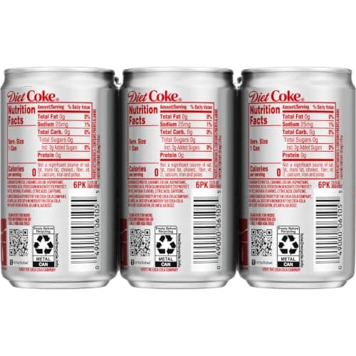 Diet Coke Soda Soft Drink Mini Cans, 7.5 fl oz, 6 Pack — view 7