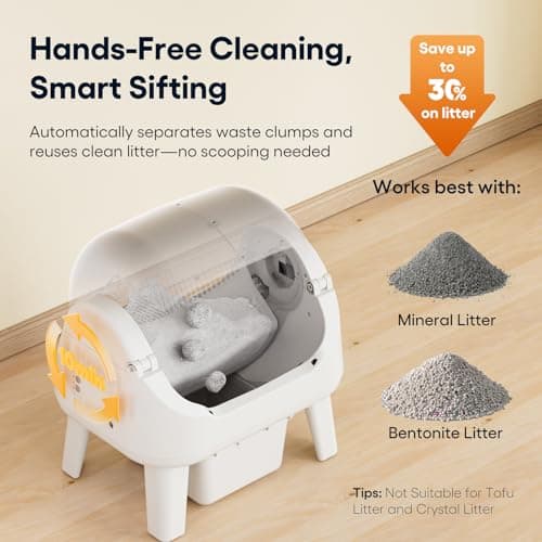 PetPivot Open Top Self Cleaning Cat Litter Box, Automatic Litter Box with 7 Pairs of Safety Sensors, Anti-Pinch Protection and Easy Access Step for Senior Cats, White Grey — view 4