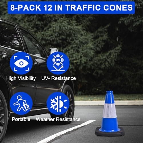 OrangeStar 12" Blue Traffic Cones 8-Pack Reflective Safety Cones with Heavy Duty Base for Sports Training, Parking Lots, Construction, Indoor & Outdoor Use — view 3