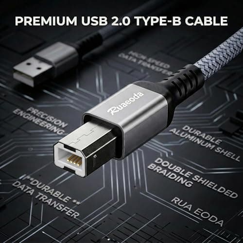 Ruaeoda 6ft USB 2.0 Printer Cable, Type A to B Male Scanner Cord, Compatible with HP, Compatible with Canon, Compatible with Epson, DAC - Space Grey