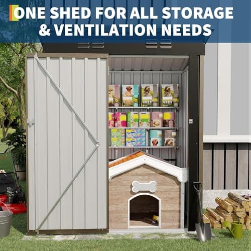 5×3 ft Outdoor Storage Shed, 67 CU.ft Metal Tool Shed with Sloping Roof and Lockable Door, Compact Garden Shed for Backyard, Patio and Lawn Organization, Brown — view 4