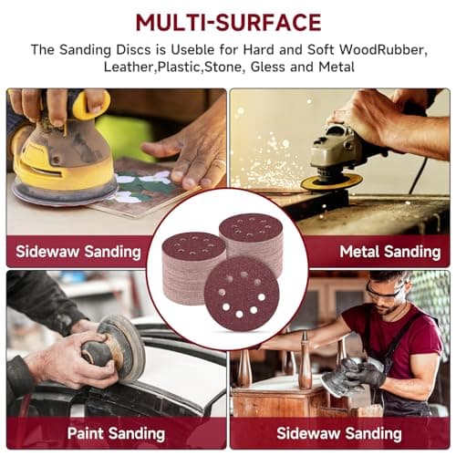 POTUINOM 165 PCS 5 Inch Sanding Discs,Round Hook and Loop Sandpaper for Random Orbital Sander 40 60 80 120 150 240 320 400 600 Grit — view 6