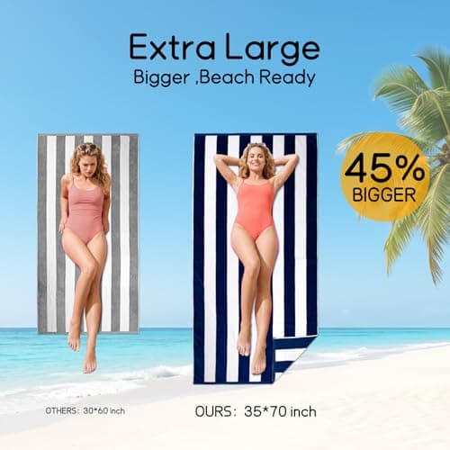 Ouxiaobai Cotton Oversized Beach Towel - 180 x 90 CM Striped Pool Towel, Soft Velour Cabana Swim Towel — view 3