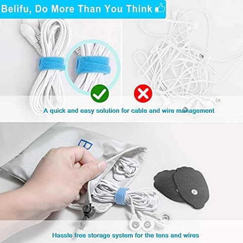 Belifu Dual Channel TENS EMS Unit 24 Modes Muscle Stimulator for Pain Relief Therapy, Electronic Pulse Massager Muscle Massager with 10 Pads, Dust-Proof Drawstring Storage Bag，Fastening Cable Ties — view 4