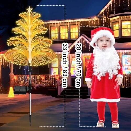 3PCS Solar Christmas Decorations Trees Lights Outdoor Waterproof Solar Christmas Tree Jellyfish Lights 5 Layer Optical Fiber 7 Color Changing for Pathway Lawn Patio Solar Christmas Lights Outdoor — view 3