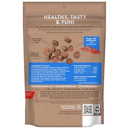 Buddy Biscuits Trainers Training Bites Soft & Chewy Dog Treats, Bacon, 10 oz. Pouch
