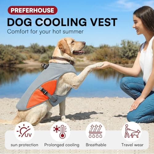 Preferhouse Dog Cooling Vest for Medium Dogs, Dog Cooling Jacket with Mesh and D Ring, Pet Reflective Stripe Jacket for Summer, Orange-M — view 4