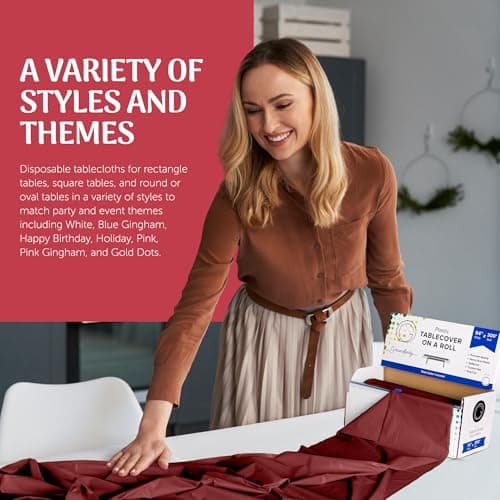 Grandipity Plastic Tablecloth Roll - 54" x 300' Burgundy Table Cloths for Parties - Disposable with Cutter Box - Cut to Size Table Cover for Rectangle & Round — view 2