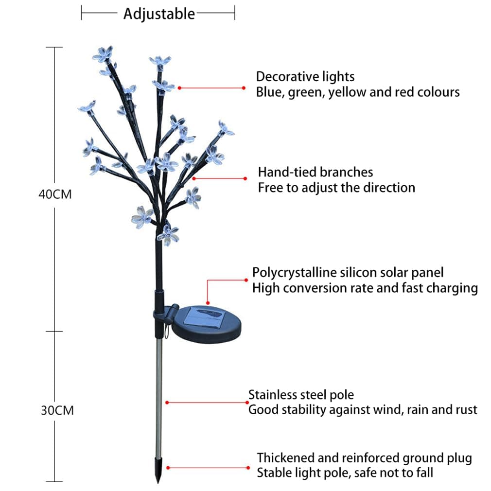 Outdoor Waterproof Cherry Blossom Multicolor Solar Garden Lights, Multicolor Garden Decorative Waterproof Lights with Solar Charge Pane, For Patio, Lawn, Pathway (Warm,Bee) — view 7