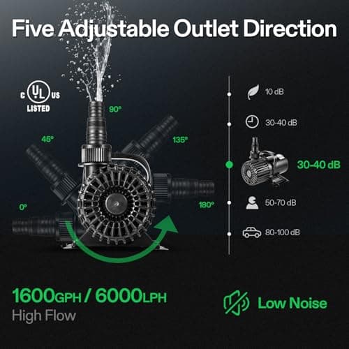 VIVOSUN 1600 GPH Submersible Water Pump, 100W Pond Pump, Ultra Quiet Aquarium Pump with 14FT. Lift Height for Pond, Waterfall, Fish Tank, Statuary, Hydroponic — view 2