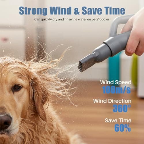 KMFurnila Dog Hair Dryer, Low Noise Pet Dryer for Cats, 1550W High Velocity Pet Blow with Heater for Grooming, Dogs Other Animals Hair Trimmer, Grey
