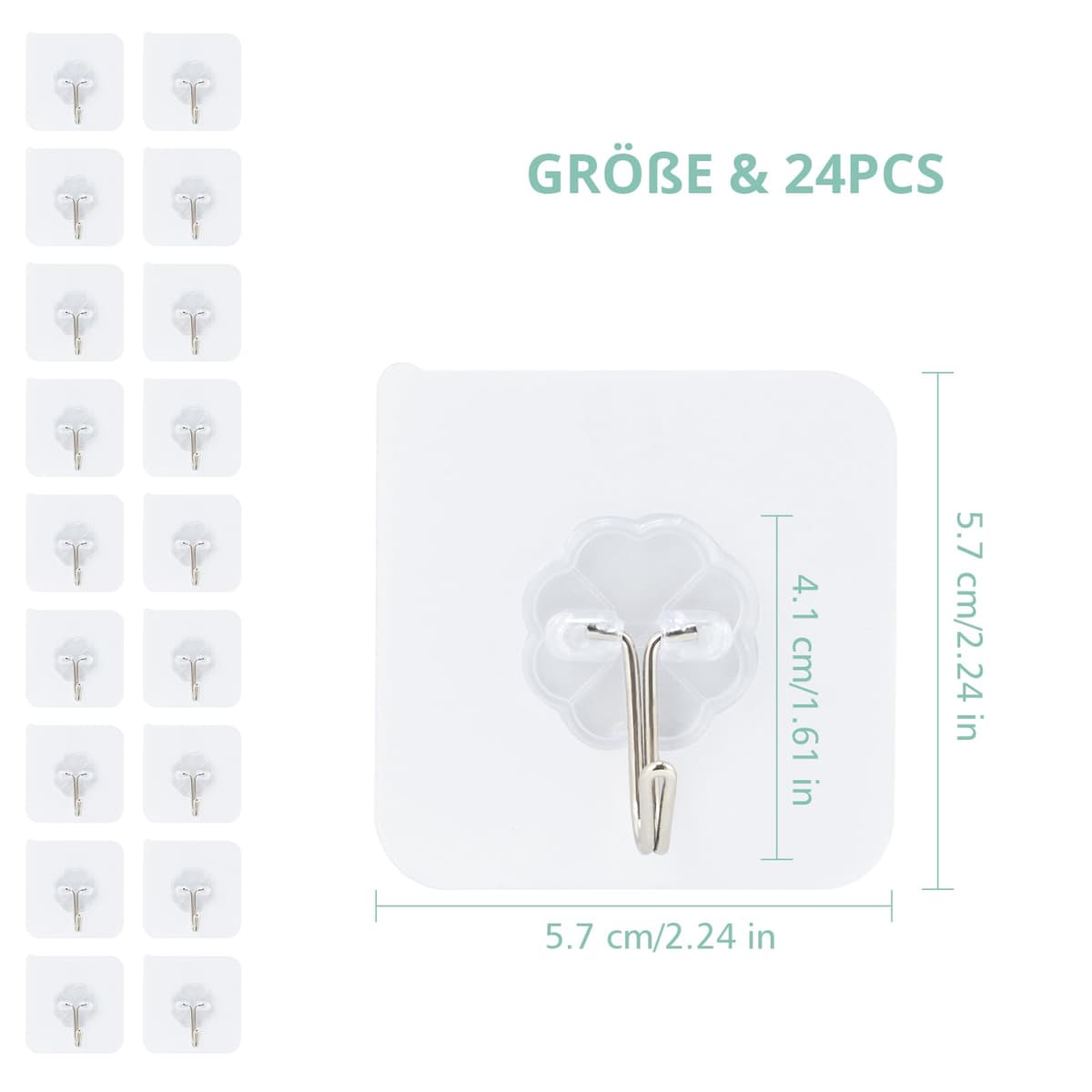 Elalove Ganchos Adhesivos para Pared 24 Unidades, Colgadores Adhesivos Resistentes de 10kg, Ganchos Adhesivos Transparentes sin Clavos, Cuelga Cuadros sin Clavos para Baño, Cocina, Multiusos — view 2