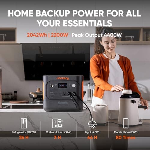Jackery Explorer 2000 v2 Portable Power Station, 2042Wh LiFePO4 Home Backup Battery, 2200W Solar Generator with 20ms UPS, USB-C PD 100W Fast Charging for Emergencies, Power Outages, Outdoor Camping