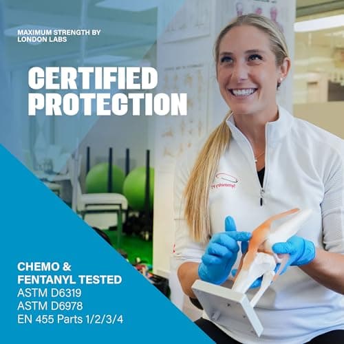 London Labs Synsafe 4 Mil - Blue Nitrile Exam Gloves –Disposable Latex Free & Powder Free – Extra Strong, Rubber Gloves – First Aid Kit, Medical, EMT, Cleaning, Cooking | Pack of (100 ct) — view 2