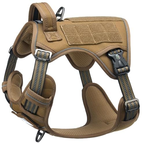 DNALLRINO Tactical Dog Harness for Medium Large Breeds, No Pull Dog Harness with ID Card, Reflective Dog Harness with Molle, Easy Control Adjustable Dog Vest for Walking Hiking Training with Handle
