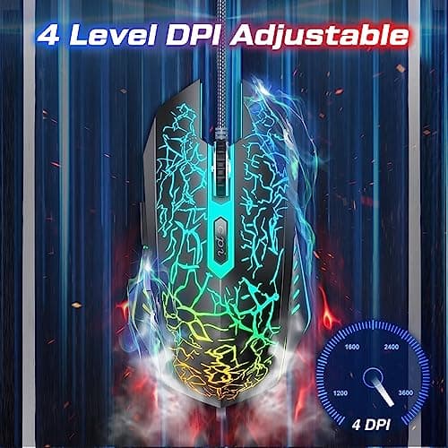 VersionTECH. Gaming Mouse Ergonomic Wired Computer Mouse with 7 Colors LED Backlight, 4 DPI Settings Up to 3600 DPI Compatible for Chromebook Windows 7/8/10/11 XP/Mac/Linux Gamer/Notebook/MacBook