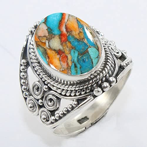 Sterling Silver 925 Ring For Womens Oyster Copper Turquoise Ring Sterling Silver Minimalist Ring Oval Gemstone Ring — view 2