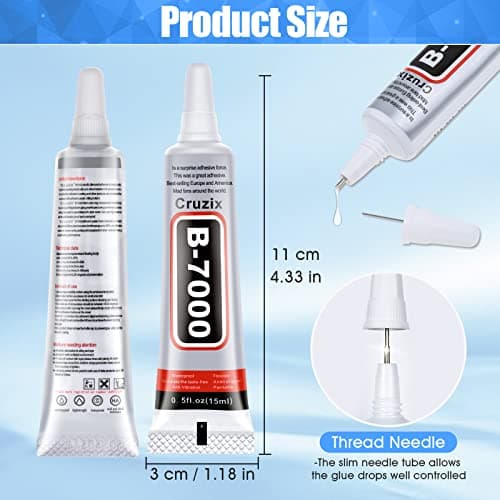 B-7000 Glue Clear for Rhinestone Crafts, Jewelry and Bead Adhesive B7000 Semi Fluid High Viscosity Glues for Clothes Shoes Fabric Cell Phones Screen Repair Metal Stone Nail Art Glass (4x15 ml/0.5 oz) — view 2
