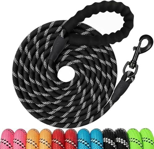 PETESCORT Strong Heavy Duty Dog Leash for Large Dogs with Padded Handle - 6FT,10FT,15FT,30FT,50FT Long Dog Leads, Durable Pet Training Leash for Medium & Small Dogs (6FT1/2Inch,Black)