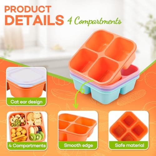 4 Pack Snack Containers Bento Box Adult Lunch Box, Meal Prep Container, Reusable Snack Box Lunch Containers Stackable for Work, Travel and Gym — view 2