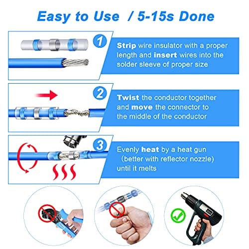 Kuject 120PCS Solder Seal Wire Connectors Kit, Self-Solder Heat Shrink Butt Sleeve Connector Waterproof Insulated Electrical Butt Splice Wire Terminals for Marine Automotive Boat Truck Wire Joint — view 4