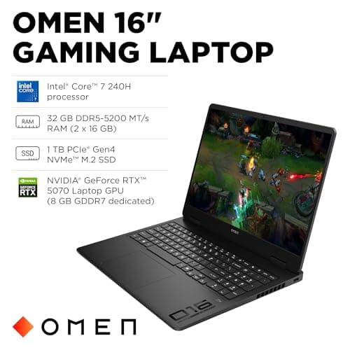 HP OMEN 16 Gaming Laptop, Intel Core 7-240H, 32GB DDR5, 1TB SSD, NVIDIA GeForce RTX 5070 GPU (8GB GDDR7), 2K IPS sRGB 144Hz VRR Display (1920x1200), Windows 11 Home, Shadow Black (16-am0030ca) — view 3