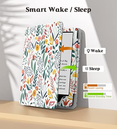 MoKo Case for 7"/6.8" Kindle Paperwhite(12th/11th Generation-2024/2021) and Kindle Colorsoft Signature Edition, Slim PU Shell Cover Case with Auto-Wake/Sleep for Kindle Paperwhite 2024, Flowers — view 4