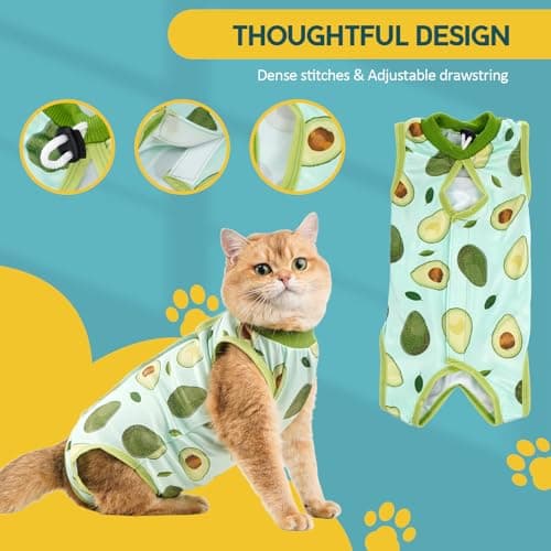 Avont Cat Recovery Suit - Kitten Onesie for Cats After Surgery, Cone of Shame Alternative Surgical Spay Suit for Female Cat, Post-Surgery or Skin Diseases Protection -Avocado(S) — view 6