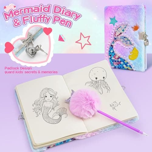 Cherry Tale Mermaid Toys Gifts for Girls 4-6 7 8 9 10 Years Old, Girls Birthday Gifts Set with Light Up Star Pillow Diary Plush DIY Water Bottle Kits, for Daughter Niece Christmas — view 5