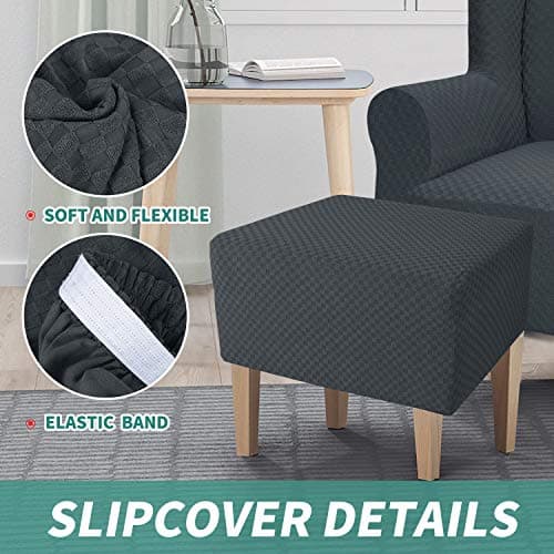 YEMYHOM Ottoman Cover Latest Jacquard Design High Stretch Folding Storage Footstool Protector Rectangle Removable Slipcover (Ottoman Small, Dark Gray) — view 3
